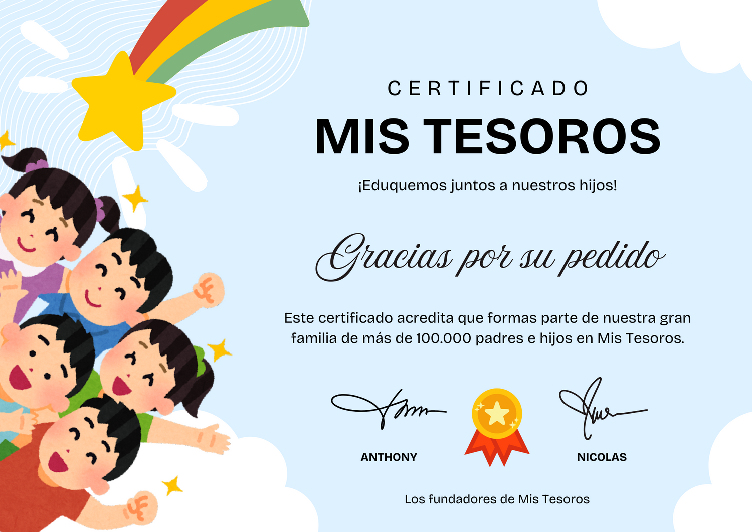 Certificado de mis tesoros